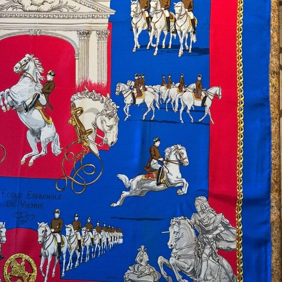 Vintage Hermes L' Ecole Espagnole De Vienne Silk Scarf by Phillipe Ledoux - Picture 5 of 15